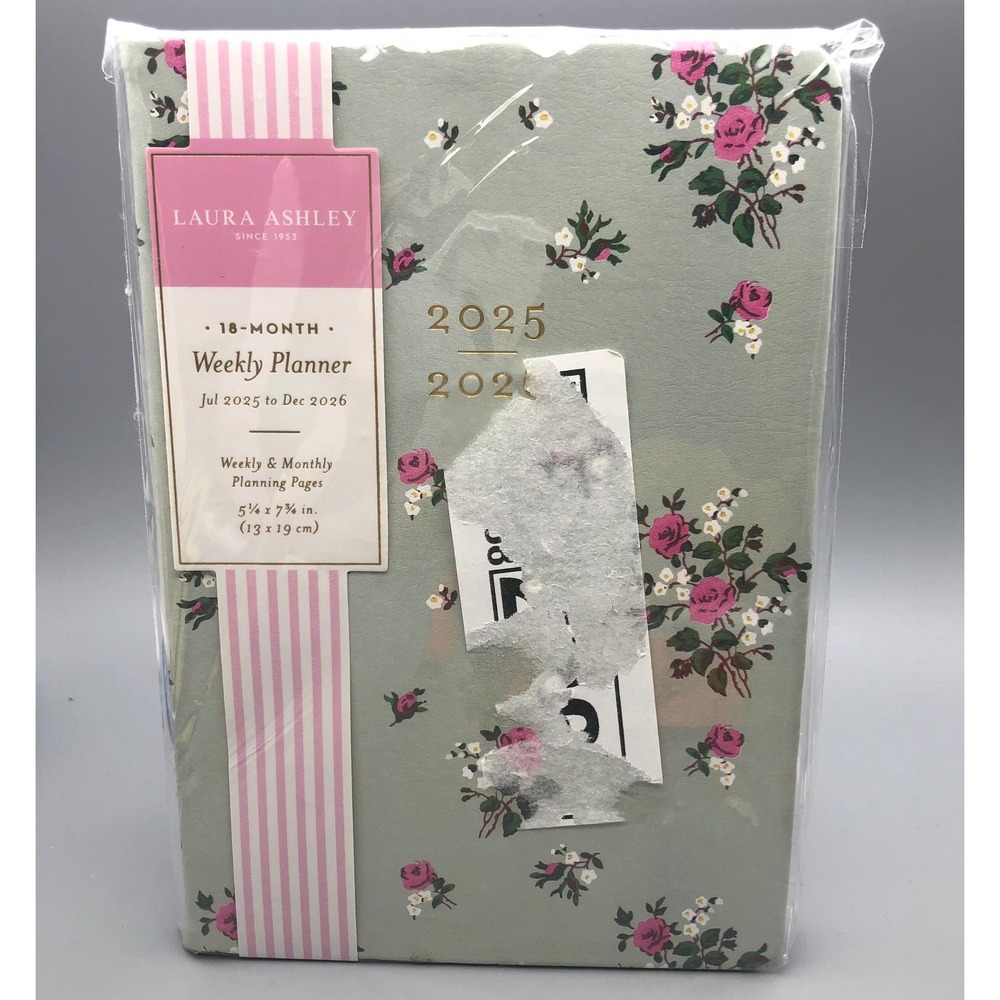 Laura Ashley 2025-2026 18-Month Weekly Monthly Planner Floral Sage Green Cottage